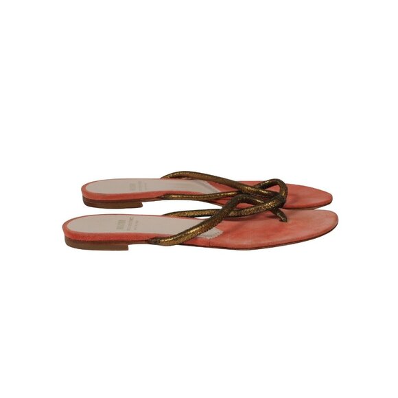 Moschino Womens Cheap And Chic Sandals US 7.5 Orange Gold Thong Slip On Slides - Picture 8 of 10